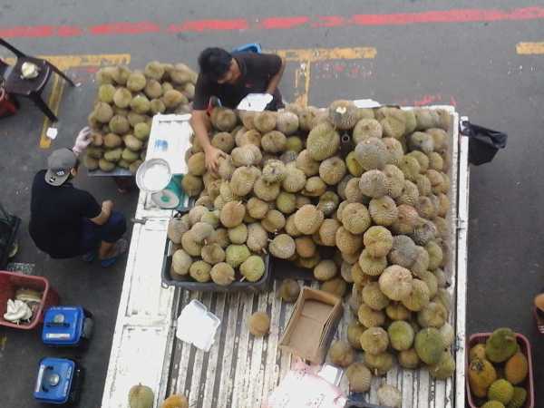 A vendor takes stock, on Durian Street